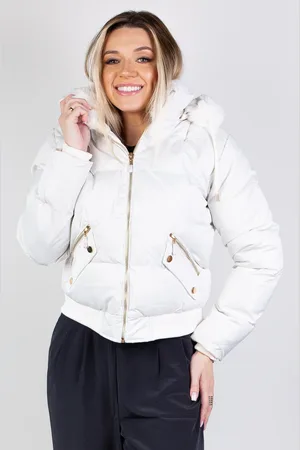 Enluaze Jaqueta Feminina De Nylon Curta Com Capuz Removível 84115 - Off white
