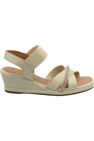 Via Scarpa Sandália Anabela Tiras Cruzadas Strass