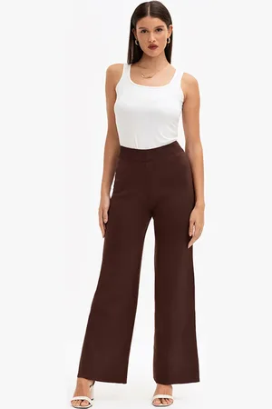 Principessa Calça Wide Leg de Tricot Marrom Café Ducilene