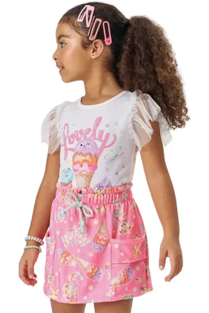 Kukiê Infantil - Conjunto Menina de Blusa e Shorts Saia 81581