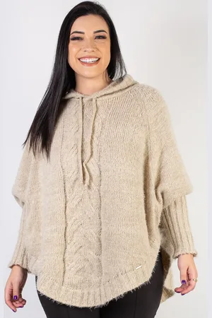Enluaze Poncho Feminino De Malha Com Trança 60012