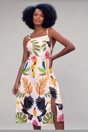 Amazonia Vital Vestido Midi Alça Fina Estampa Tucanos
