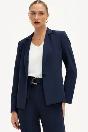 Principessa Blazer de Alfaiataria Creponada Premium Marinho Índigo Verona