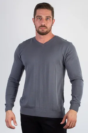 Enluaze Suéter Masculino Gola V De Malha 50001 - Chumbo