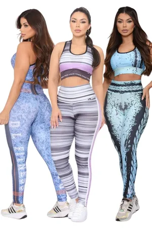 Dl Kit 3 Conjuntos Fitness Feminino Academia Calça e Top Cintura Alta Linha Premium
