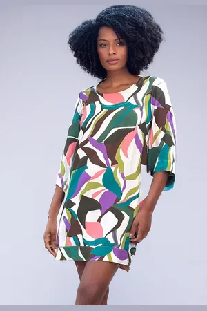 Amazonia Vital Vestido Curto Viscose Manga Ampla Balli Encanto Botânico