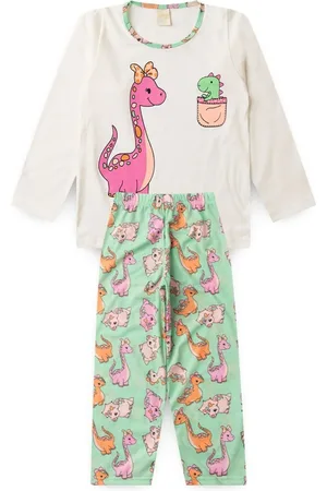 Molekada Pijama Longo Menina Natural Blusa e Calça Pequeno Dino