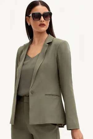 Principessa Blazer de Alfaiataria Creponada Verde Oliva Veridiana