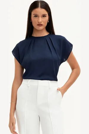Principessa Blusa com Ombros Deslocados de Crepe Marinho Vanda