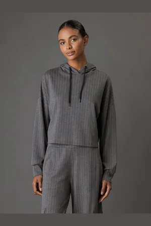 Calvin Klein Casaco Feminino Moletom Risca de Giz - Chumbo