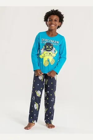 Molekada Pijama Longo Menino Blusa e Calça Astronauta Brilha No Escuro