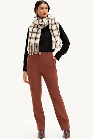 Principessa Cachecol Xadrez Off White e Marrom Zenicia