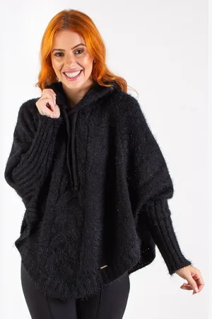 Enluaze Poncho Feminino De Malha Com Trança 60012