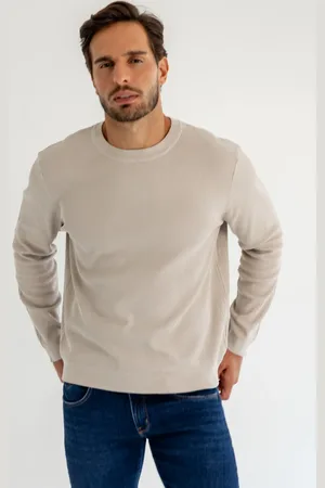 Dialogo Jeans Suéter em Tricô Canelado Masculino Manga Longa Dialogo Caqui