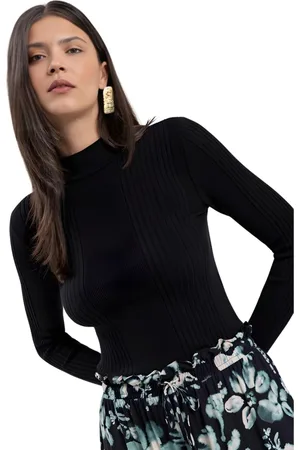 LEZ A LEZ Blusa Canelada Manga Longa Cola Alta Tricot