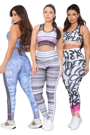 Dl Kit 3 Conjuntos Top e Calça Fitness Linha Premium Cintura Alta Feminino