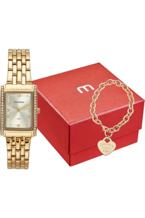 Mondaine Kit Relógio Feminino Quadrado Com Pulseira Coração