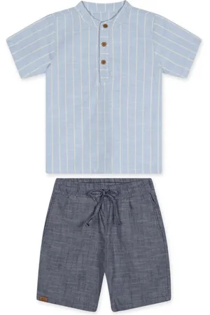 Marisol Infantil - Conjunto Curto Listrado Linho Masculino