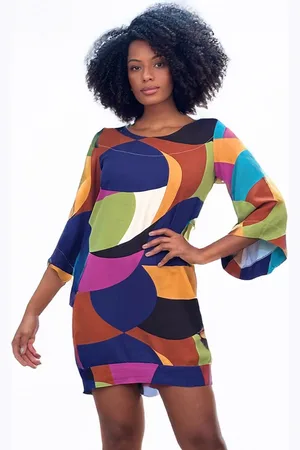 Amazonia Vital Vestido Curto Viscose Estampa Jardim Azul