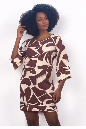 Amazonia Vital Vestido Curto Viscose Estampa Raízes Marrom