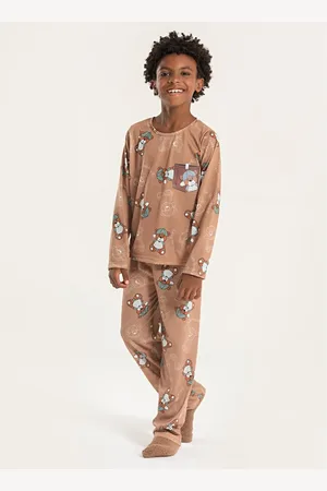 Molekada Pijama Longo Menino Blusa e Calça Ursinho com Boné