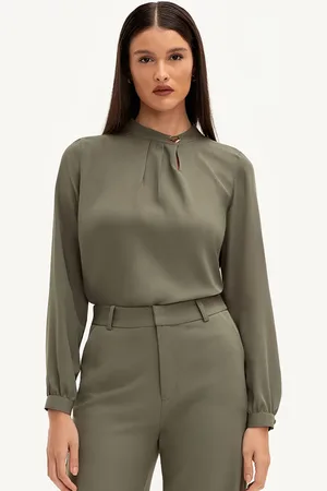 Principessa Blusa Manga Longa com Botão Orgânico Verde Oliva Vilma