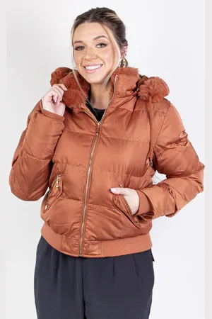 Enluaze Jaqueta Feminina De Nylon Curta Com Capuz Removível 84115