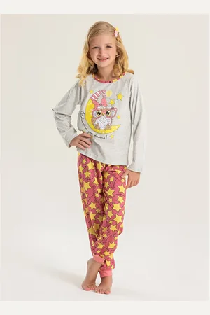 Molekada Pijama Longo Menina Mescla Blusa e Calça Coruja Estrelar