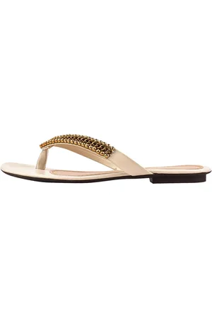 NAMORATTA Sandália Rasteira Feminina, com Pedrarias, De Dedo, Conforto, Estilo Off White