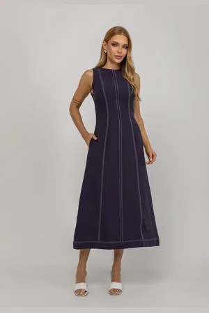 Salvatore Fashion Vestido De Alfaiataria Midi Com Costura Contrastantes Salvatore