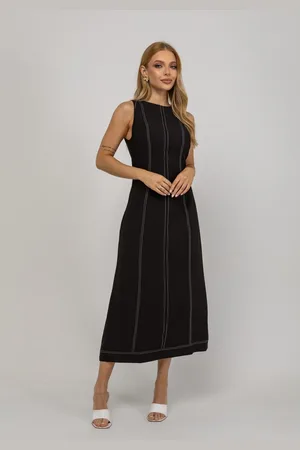 Salvatore Fashion Vestido De Alfaiataria Midi Com Costura Contrastantes Salvatore