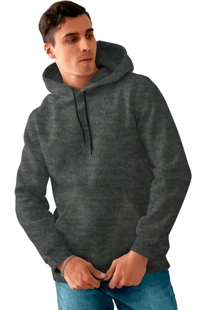Bueno Blusa De Frio Masculina Moletom Liso Com Capuz e Bolso Canguru Felpado Chumbo