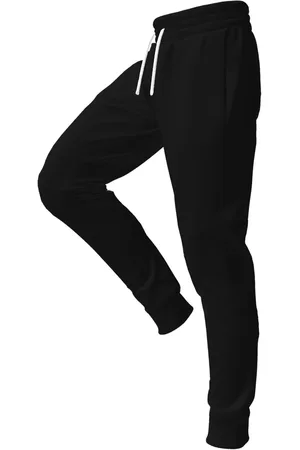 Bueno Calça Moletom Jogger Com Punho Elástico E Bolsos Superior Flanelada Lisa Preta