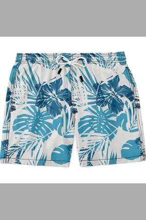 Bueno Shorts Masculino Tactel e Elastano Estampado Leve c/ Elástico e Cordão Ajustável na Cintura Bolsos Laterais e Secagem Rápida Uso Casual Treino Academia Flores Azuis e Branco