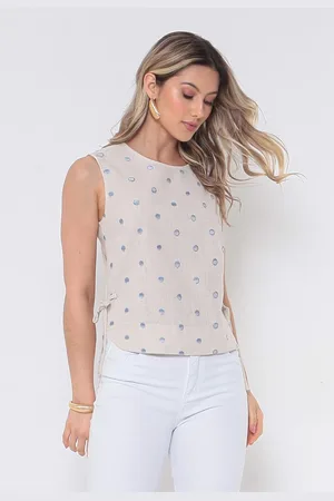 Intens Blusa Cropped Sem Manga Algodão Poá