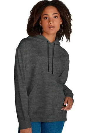 Bueno Blusa De Frio Feminina Moletom Liso Com Capuz e Bolso Canguru Felpado Chumbo