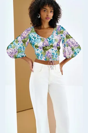 LEZ A LEZ Blusa Manga 3/4 Bufante Estampada com Amarração