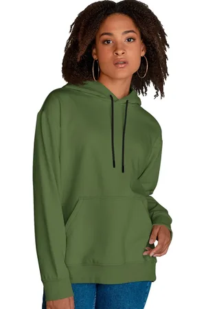 Bueno Blusa De Frio Feminina Moletom Liso Com Capuz e Bolso Canguru Felpado
