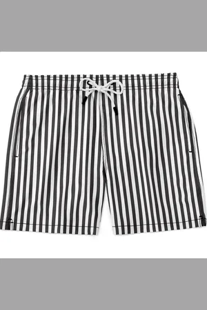 Bueno Shorts Masculino Tactel e Elastano Estampado Leve c/ Elástico e Cordão Ajustável na Cintura Bolsos Laterais e Secagem Rápida Uso Casual Treino Academia Listrado Linhas Pretas e Brancas