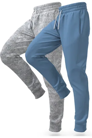 Bueno Kit 2 Calças Moletom Jogger Fit No Algodão Felpado Com Cós Elástico E Bolsos Cinza e Azul