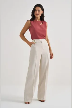 Principessa Calça Wide Leg de Linho Natural Briele