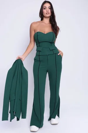 SMK Calça Feminina Alfaiataria Fit Crepe Escuro