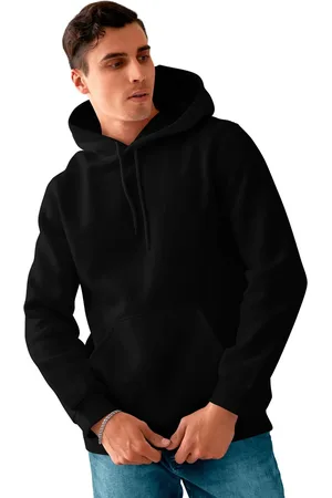 Bueno Blusa De Frio Masculina Moletom Liso Com Capuz e Bolso Canguru Felpado