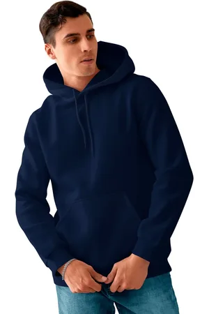 Bueno Blusa De Frio Masculina Moletom Liso Com Capuz e Bolso Canguru Felpado