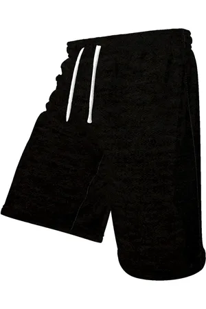 Bueno Bermuda Masculina Moletom Treino Lisa Com Cós Elástico Ajustável Com Cordão E Bolsos Preta