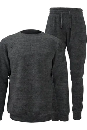 Bueno Conjunto Moletom Blusa Careca E Calça Jogger Confortável Em Algodão Felpado Chumbo