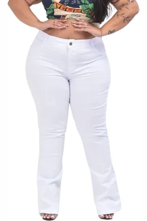 Alleppo Jeans Calça Feminina Flare Branca Plus Size Não fica transparente Eloá