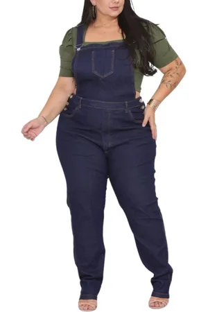 Alleppo Jeans Macacão Jardineira Feminino Azulão Plus Size