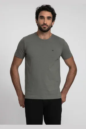 DOCTHOS Camiseta Manga Curta Slim Micro Listras Camiseta Manga Curta Slim Micro Listras 140 Oliva M