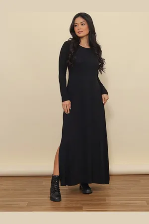 Aura Vestido Longo Bolsos manga longa